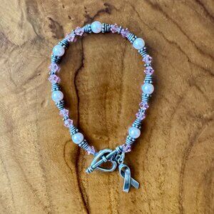 Sterling Silver + Pink Bead Breast Cancer Awareness Bracelet